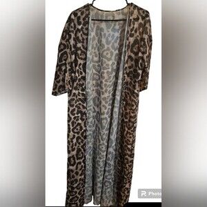 Shein women's sheer long maxi cardigan animal print size Small 4 *